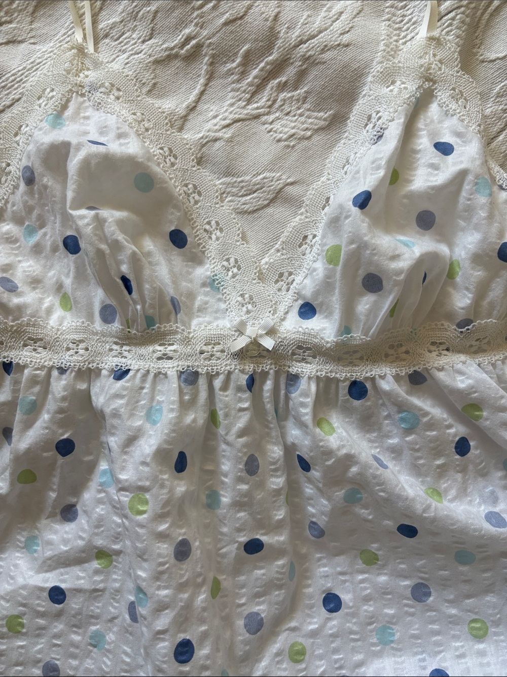 Frou Frou 00s Cotton Slip Lingerie Dress Blue and Green Polka Dots size M